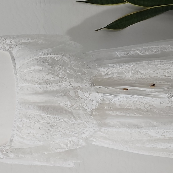 Charming White Tiered Ruffled Maxi Gown with Flutter Sleeves - Picture 3 of 5